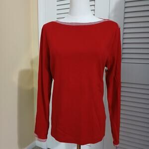 Liz Claiborne LIZ SPORT L Red Long-Sleeved 100% Cotton boat neck sweater